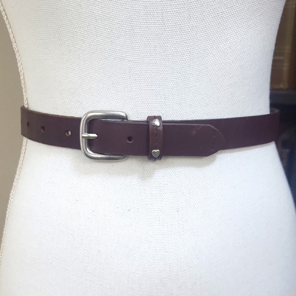GAP Brown 1" Cow Leather Heart Detail Belt -M (22"-27")